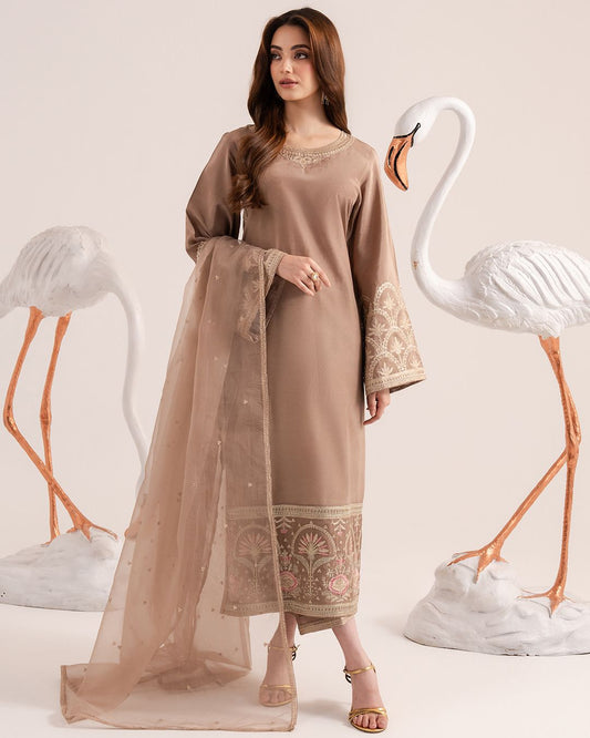 IZEL Premium Chiffon Embroidered Suit – Unstitched (3 Piece) | COD + Free Delivery